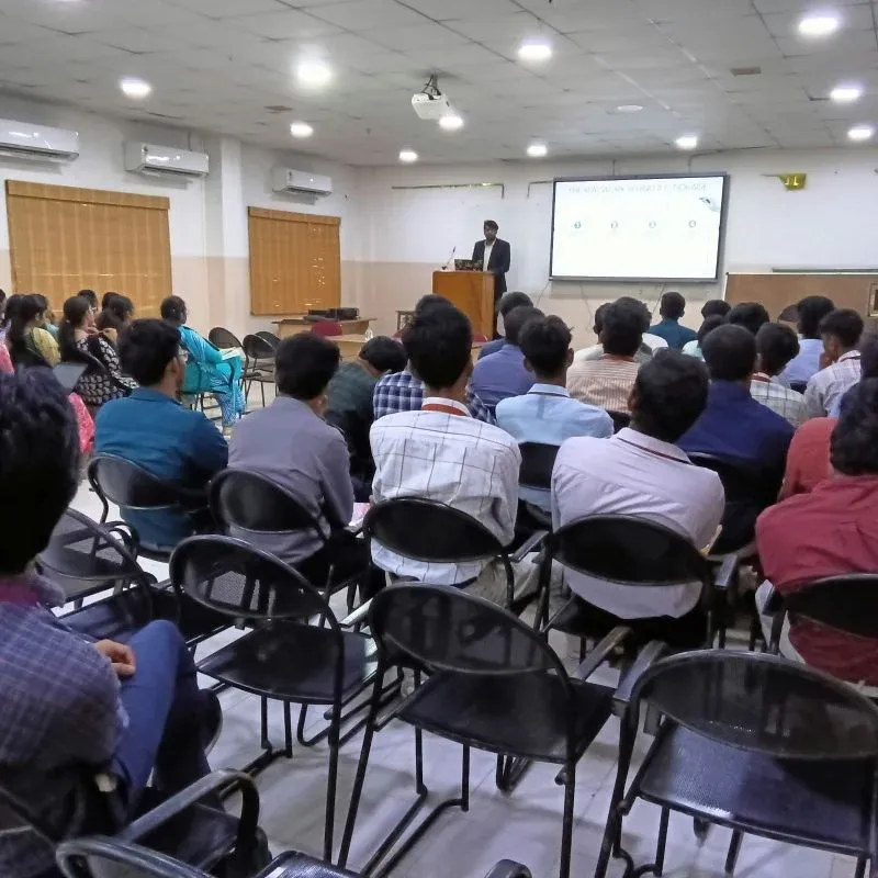 Students listening to a Rudratic session in a lecture hall